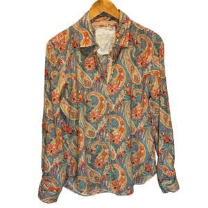 Cino Paisley Button Down Long Sleeve Cotton Blouse - size Small